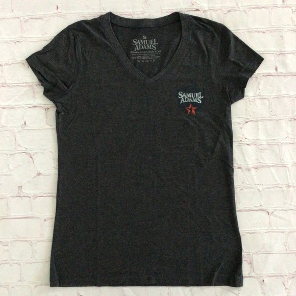 Samuel Adams Gray V-Neck Short Sleeve Top - Size Small - Picture 1 of 4